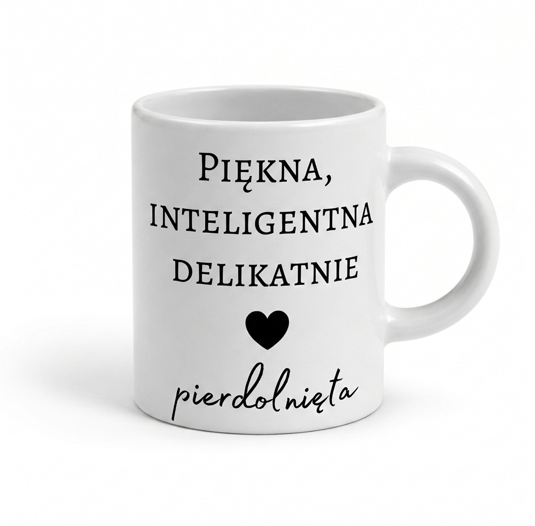 Kubek na urodziny "Piękna, delikatnie pie*dolnięta"